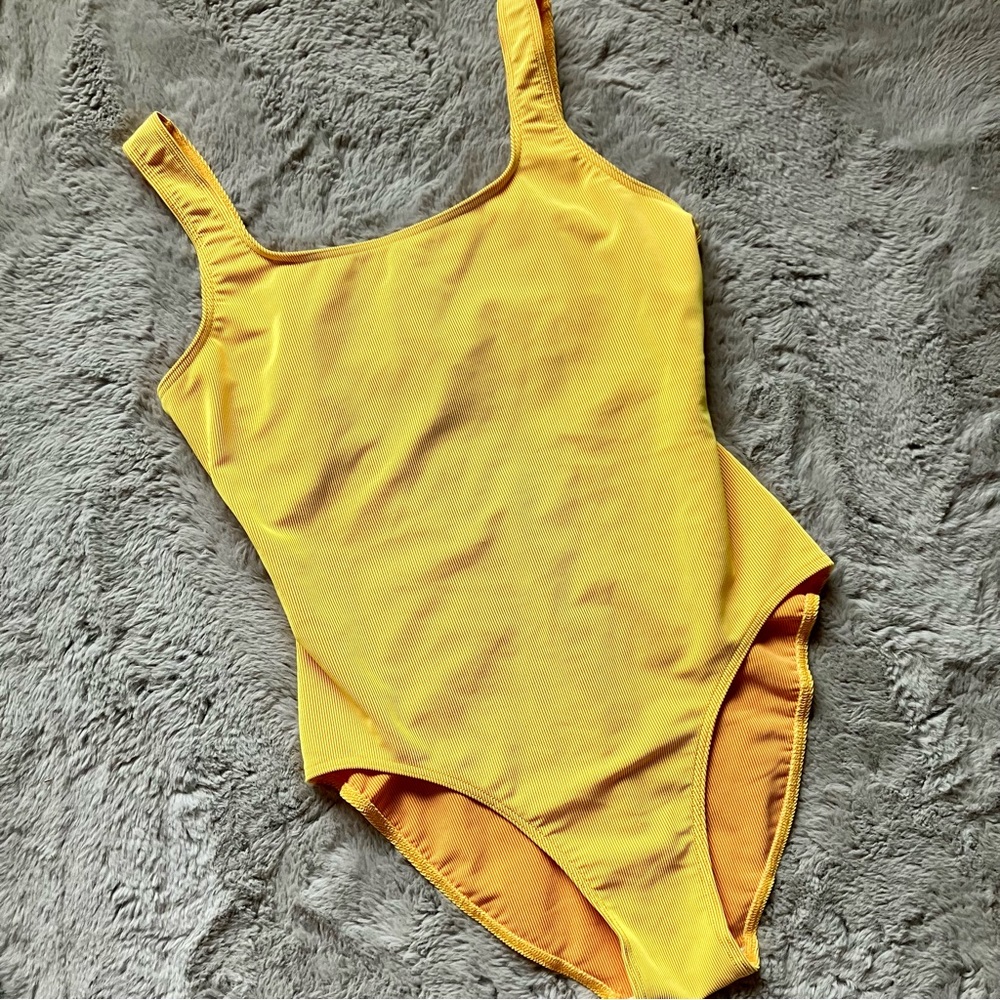 90s Spotek yellow ribbed one piece swimsuit perfect condition size vintage 14